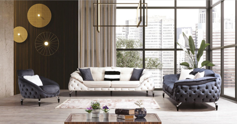 Chesterfield Sessel 1 Sitzer Schwarz Wohnzimmer Luxus Design
