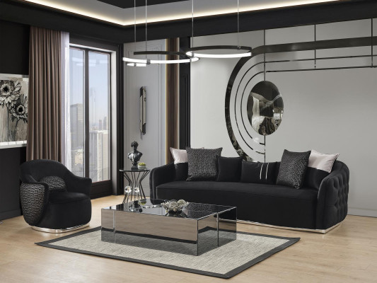 Viersitzer Sofa 4 Sitzer Sofas Modern Design Stoff Polyester Schwarz