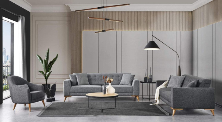 Stilvoll Wohnzimmer set 3tlg. Luxus Möbel Grau Modern Design 3+1 Sofa