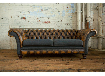 Design Chesterfield Sofa 3 Couch Sofa Set Stoff Polster Leder Dreisitzer
