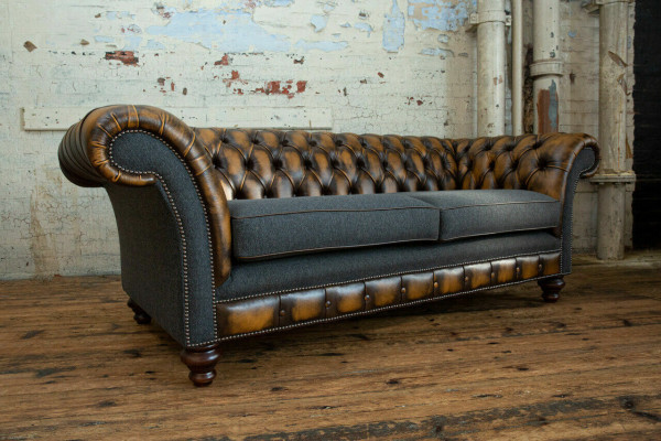 Design Chesterfield Sofa 3 Couch Sofa Set Stoff Polster Leder Dreisitzer