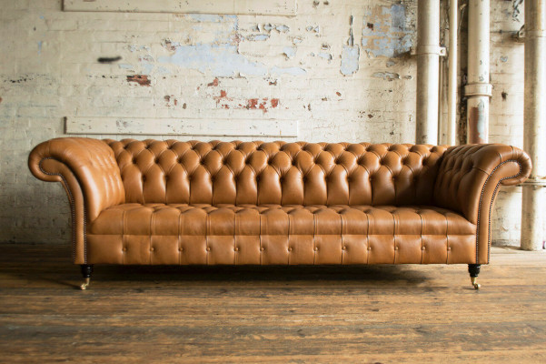 Design Chesterfield Sofagarnitur 4 Sitzer Couch Leder Polster Braun Luxus Sofa