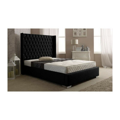 Schwarzes Chesterfield Designer Bett Schlafzimmer Textil Leder Betten