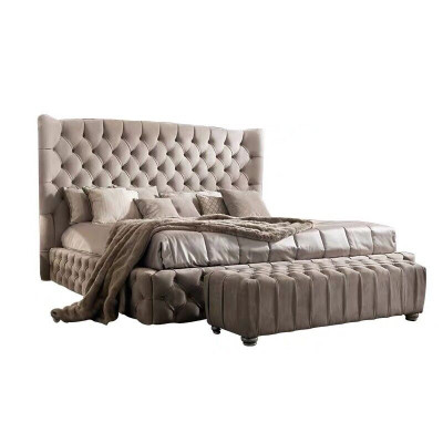 Echtes Chesterfield Bett Doppel Hotel Betten Textil Polster 160x200cm Stoff Neu