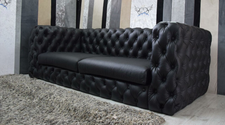 Schwarzer Chesterfield 3 Sitzer Couch Sofa Designer Luxus Garnitur 