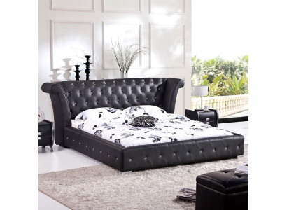 Chesterfield Big Bett XXL Kopfteil Betten Polster Hotel Samt Schwarz Stoff Ohren