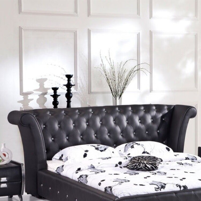 Chesterfield Big Bett XXL Kopfteil Betten Polster Hotel Samt Schwarz Stoff Ohren
