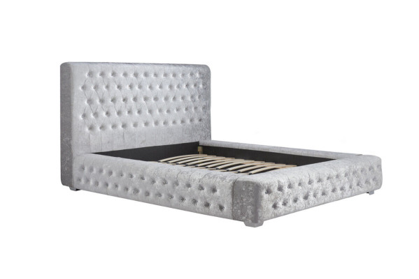 Graues Chesterfield Bett mit hohem Kopfteil Designer Doppelbett