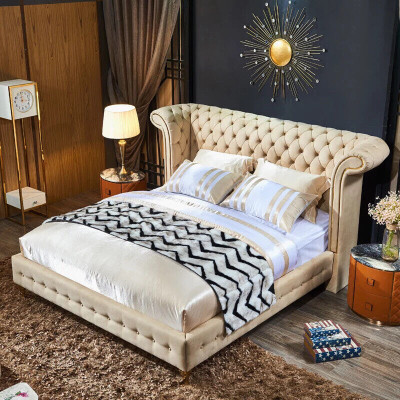 Chesterfield Design Polster Englisches Doppelbett Beige 140/160/180x200 cm