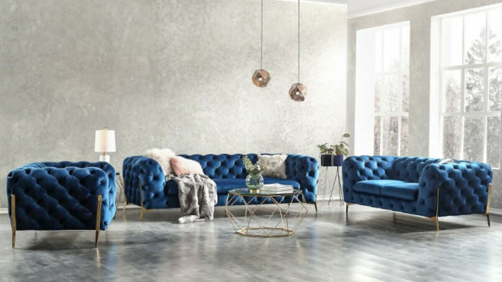 Luxus Textil Stoff Sofa Couch Polster Sitz 3+2 Garnitur Chesterfield Garnituren