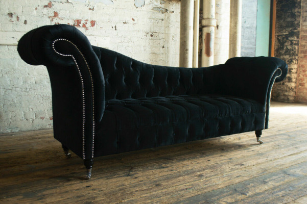 Chesterfield Dreisitzer Couch Polster Design Sofa 3er Sitz Sofas Zimmer Schwarz
