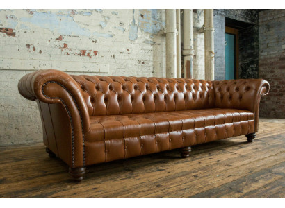 Braune Chesterfield Couch Leder 4 Sitzer xxl Big Sofa Couchen Big Neu Polster