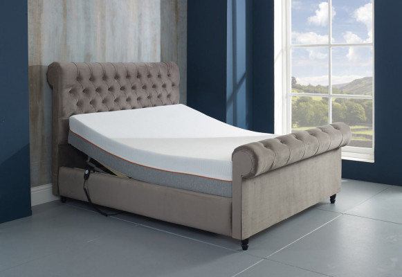 Designer Chesterfield Taupes Luxus Doppelbett Polster Gestell
