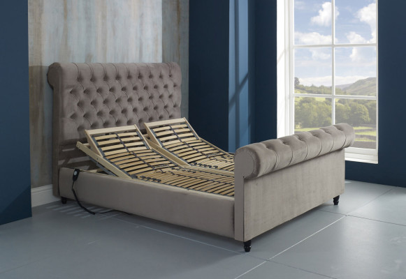 Designer Chesterfield Taupes Luxus Doppelbett Polster Gestell