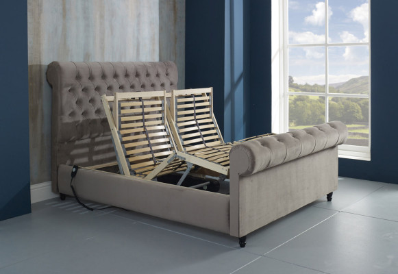 Designer Chesterfield Taupes Luxus Doppelbett Polster Gestell