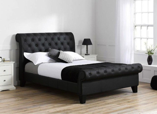 Schwarzes Chesterfield Hotel Doppelbett Schlafzimmer Polster Luxus Möbel