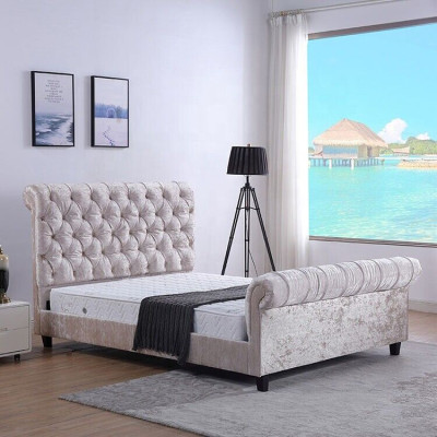 Modernes Beiges Chesterfield Bett Designer Doppelbett Luxus Möbel