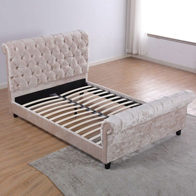 Modernes Beiges Chesterfield Bett Designer Doppelbett Luxus Möbel