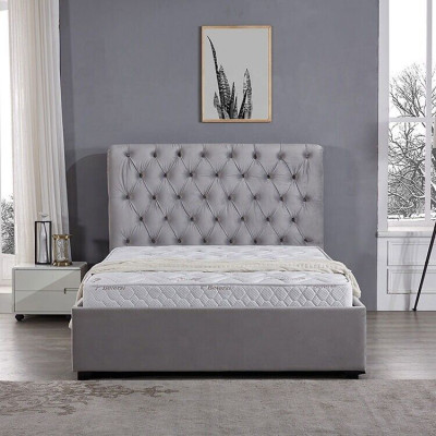 Royales Graues Schlafzimmer Bett Polster Betten Chesterfield Design Textil 