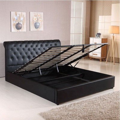 Schwarzes Luxus Chesterfield Designer Doppelbett Polster Bett