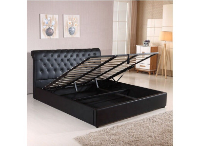 Schwarzes Luxus Chesterfield Designer Doppelbett Polster Bett