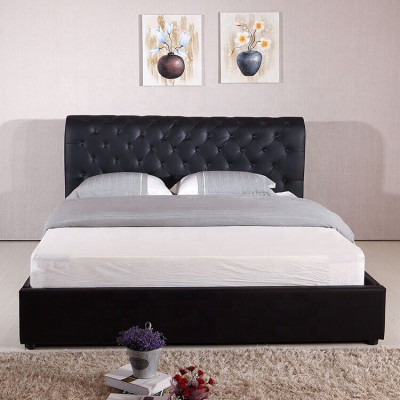 Schwarzes Luxus Chesterfield Designer Doppelbett Polster Bett