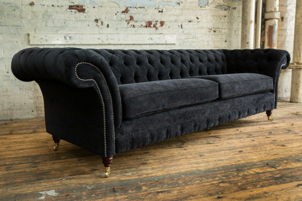 Hochwertige Chesterfield Couch Polster Viersitzer Textil Sofa Webstoff XXL Stoff