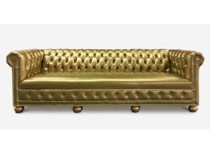 Chesterfield 4 Sitzer Sofa Couch Leder Garnitur Polster Sitz Stoff Gold Sitz Neu