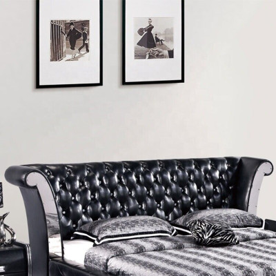 Edelstahl Luxus Chesterfield Leder Bett Doppel Polster Designer Betten Hotel