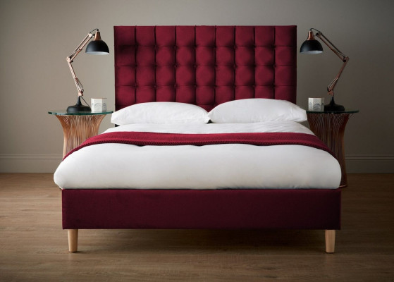 Rotes Luxus Samt Textil Bett Doppel Design Chesterfield Klassische Betten Neu