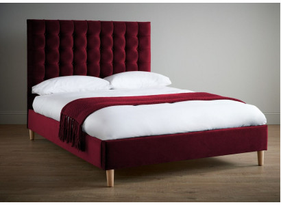 Rotes Luxus Samt Textil Bett Doppel Design Chesterfield 180x200cm Betten Neu