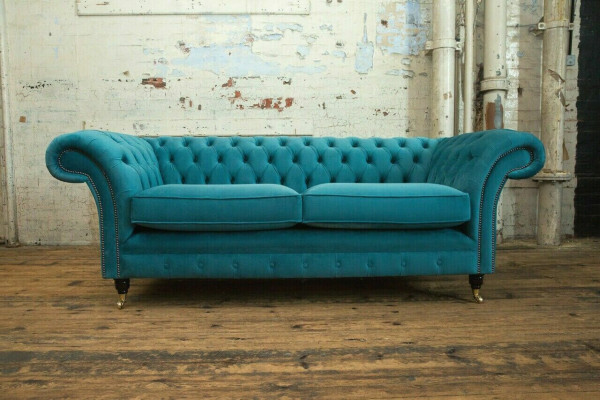 Türkis Chesterfield Couch Designer 3-Sitzer Luxus Wohnzimmer Sofa