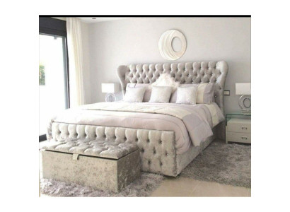 Designer Bett Schlafzimmer Betten Textil Leder Hotel Luxus Polster Samt