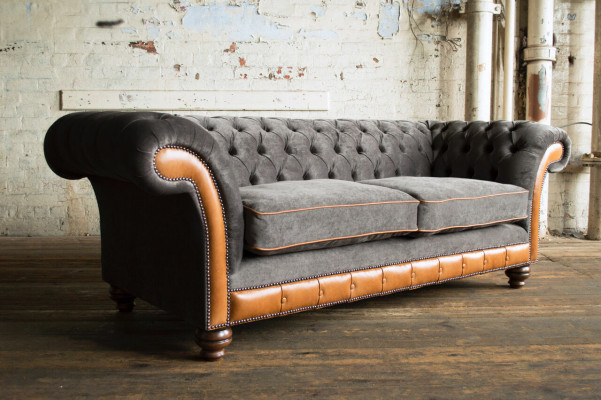 Grau-brauner Chesterfield 3-Sitzer Wohnzimmer Luxus Couch