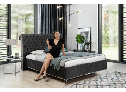 Schwarzes Chesterfield Luxus Doppelbett Designer Schlafzimmer Möbel