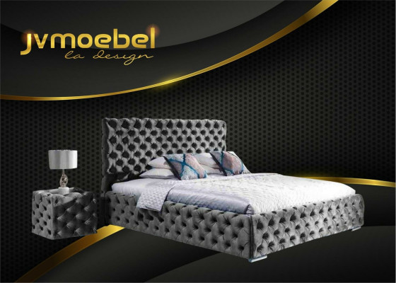 Doppelbett Schlafzimmer Samt Betten Chesterfield Bettgestell Nachttisch 3tlg Set