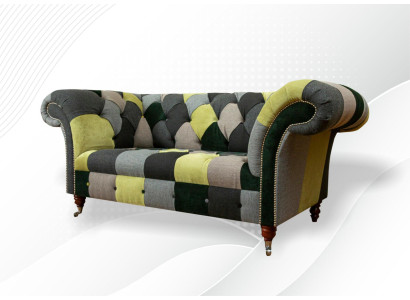 Chesterfield Sofa Couch Polster Sofas Klassischer 2 Sitzer Leder Textil Bunte