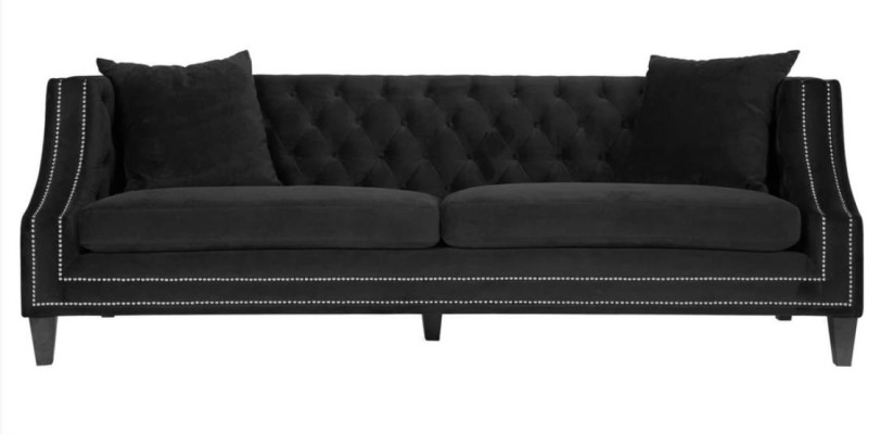 Luxus Schwarze Stoffcouch Dreisitzer Polster Möbel Hotel Wohnzimmer Praxis Samt