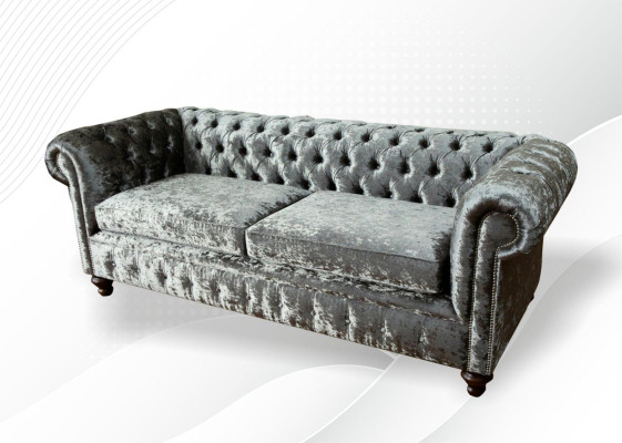 Dreisitzer Sofa 3 Sitz Couch Chesterfield Polster Sitz Garnitur Samt Graue Samt