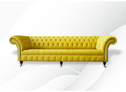 Gelbe Sofa 4 Sitzer Couch Chesterfield Polster Sitz Garnitur Leder Textil Gelb