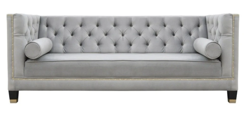 Luxus Graue Chesterfield Samt Dreisitzer Polster Möbel Hotel Wohnzimmer Praxis