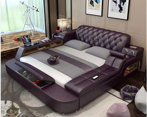 Design Bett XXL Big Betten Leder Hotel Polster 180x200 Multifunktion Regal