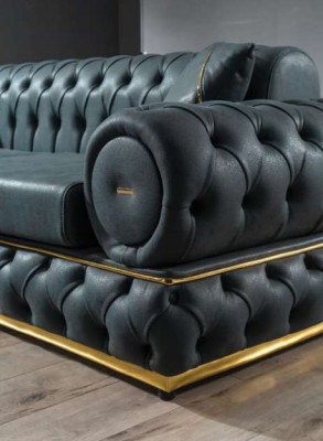 Sofa 3 Sitzer Chesterfield Polster Sofas Dreisitzer Leder Wohnzimmer Blau Möbel