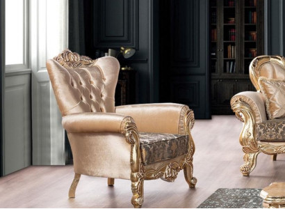 Sessel Sitz Sitzer Design Wohnzimmer Polster Neu Stil Barock Rokoko Luxus Beige
