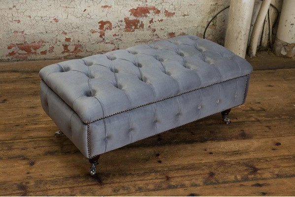 Chesterfield Hocker Fuß Sessel Polster Ottoman Beistell Relax Textil Leder Neu