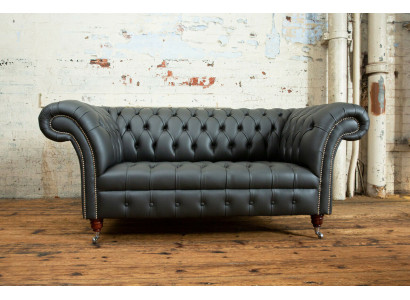 Chesterfield 2 Sitzer Sofa Ledersofa Couch Polster Sitz Garnitur Zweisitzer Neu