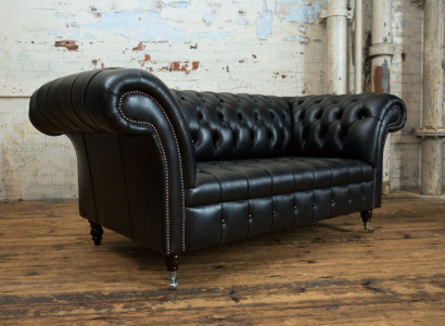 Chesterfield Original Sofa JVMoebel Couch Textil Sofas Couchen Stoff Schwarz Neu