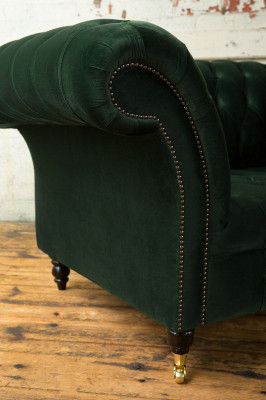 Chesterfield Design Stoff Couch Sessel 1.5 Sitzer Polster Sofas Lounge Grün Samt