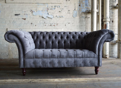 Chesterfield Sofa 2 Sitzer Couch Sofas Couchen Wohnzimmer Design Sofa Grau Neu