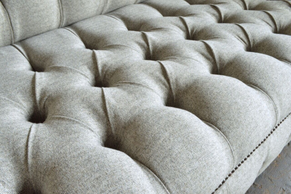 Chesterfield Design Stoff Couch Sessel 1.5 Sitzer Polster Sofas Lounge Grau Samt